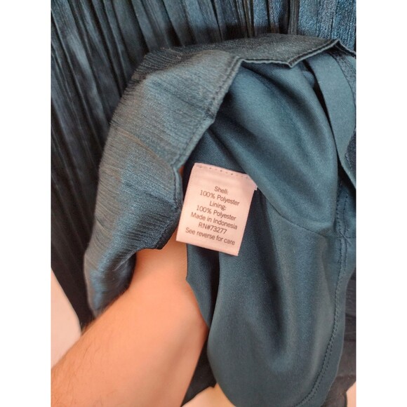 Nine West Top Women's Large Emerald Green Pleated Halter Neck Sleeveless Blouse - Picture 7 of 8